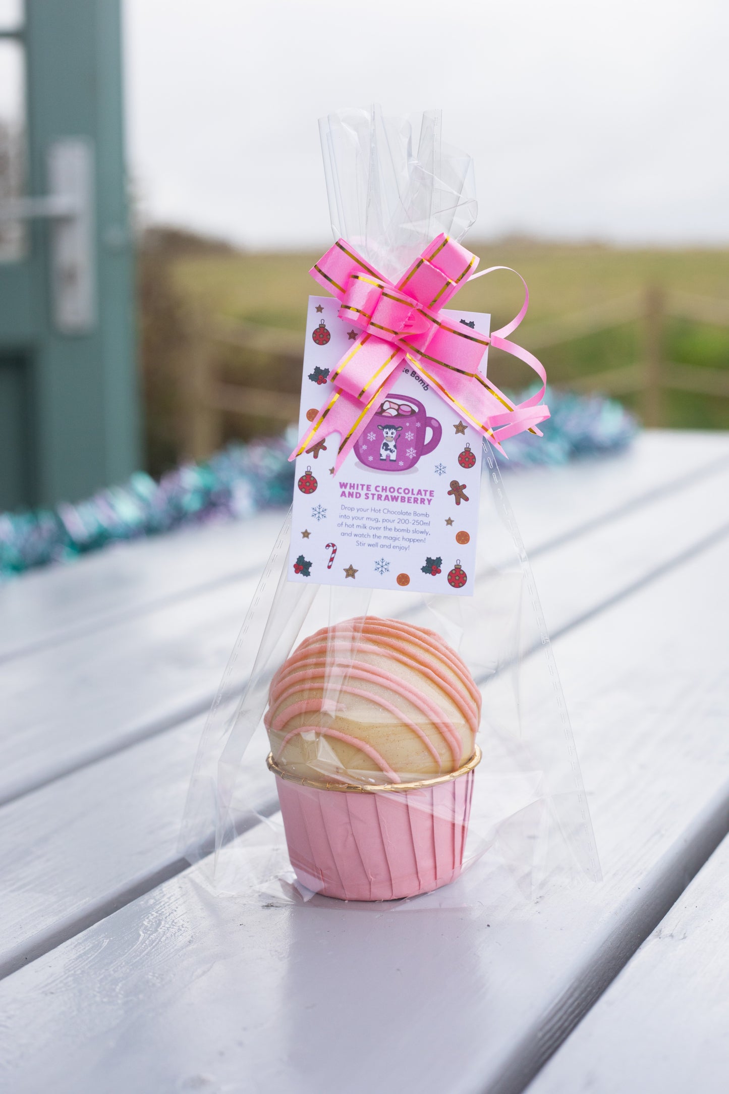 White Chocolate and Strawberry Hot Chocolate Bomb